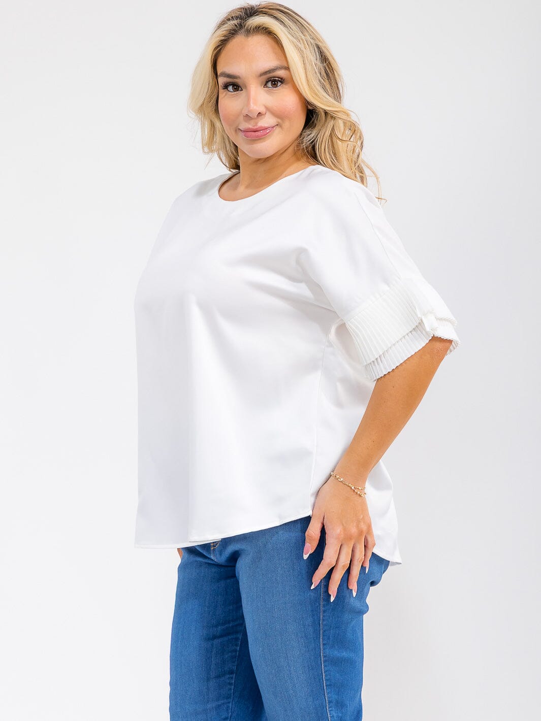 PLUS SIZE SHORT RUFFLE SLEEVE SOLID BLOUSE