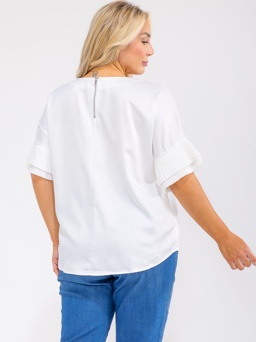 PLUS SIZE SHORT RUFFLE SLEEVE SOLID BLOUSE