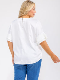 PLUS SIZE SHORT RUFFLE SLEEVE SOLID BLOUSE
