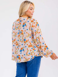 PLUS SIZE LONG SLEEVE V-NECK FLORAL BLOUSE