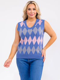 PLUS SIZE SLEEVELESS V-NECK MULTI PRINT TOP