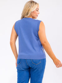 PLUS SIZE SLEEVELESS V-NECK MULTI PRINT TOP