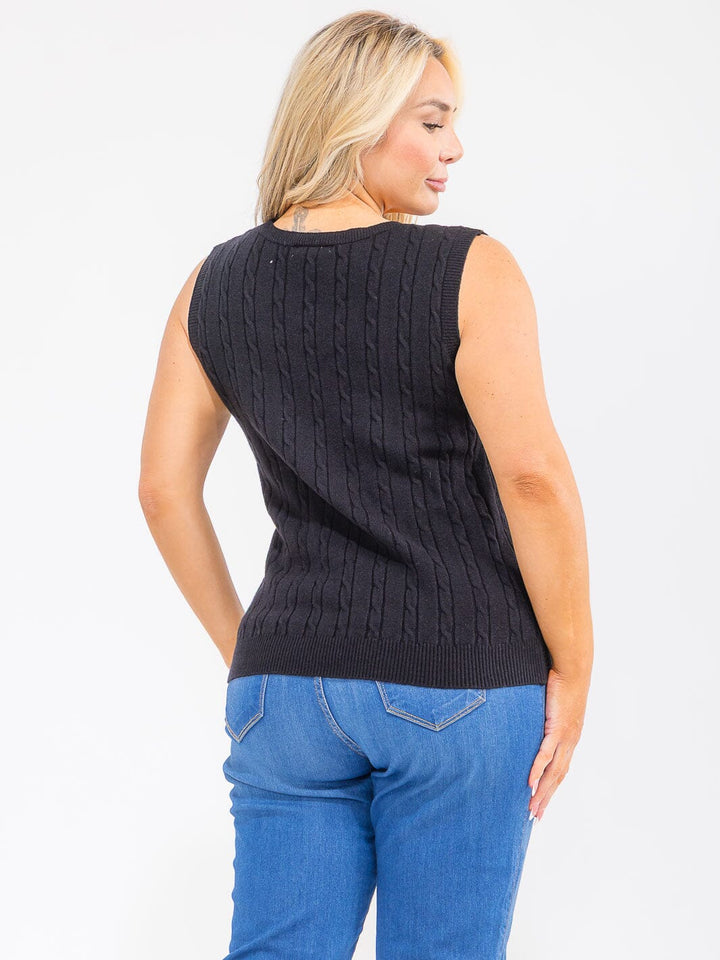 PLUS SIZE SLEEVELESS V-NECK CABLE KNIT TOP