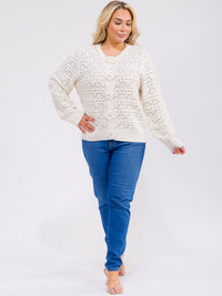 PLUS SIZE LONG SLEEVE BUTTON CLOSURE KNIT SWEATER