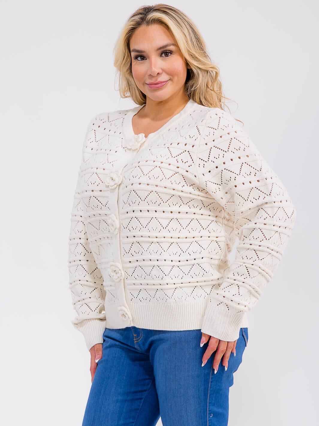 PLUS SIZE LONG SLEEVE BUTTON CLOSURE KNIT SWEATER