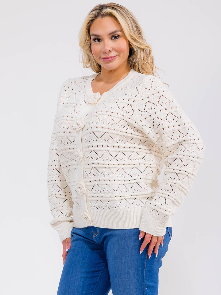 PLUS SIZE LONG SLEEVE BUTTON CLOSURE KNIT SWEATER