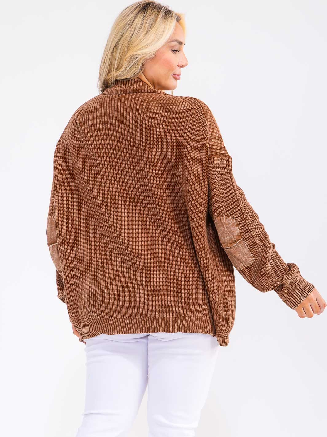 PLUS SIZE LONG SLEEVE OPEN FRONT POCKETS CONTRAST CARDIGAN