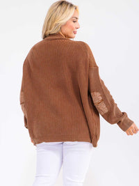 PLUS SIZE LONG SLEEVE OPEN FRONT POCKETS CONTRAST CARDIGAN