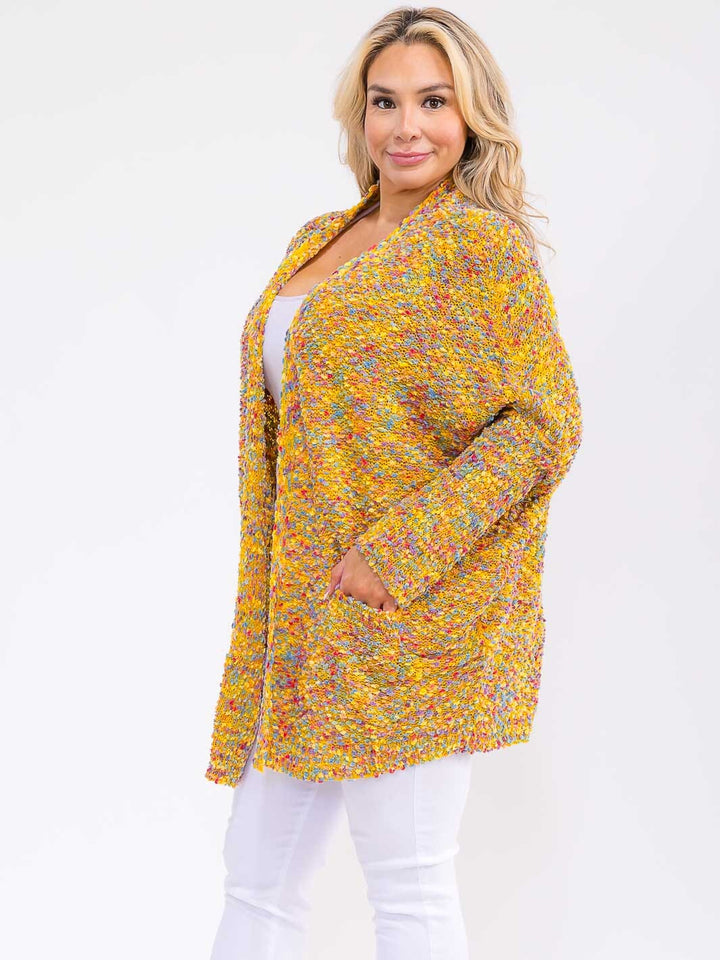 PLUS SIZE LONG SLEEVE OPEN FRONT POCKETS MULTI CARDIGAN