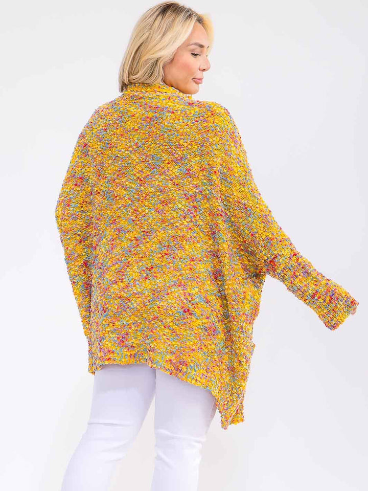 PLUS SIZE LONG SLEEVE OPEN FRONT POCKETS MULTI CARDIGAN