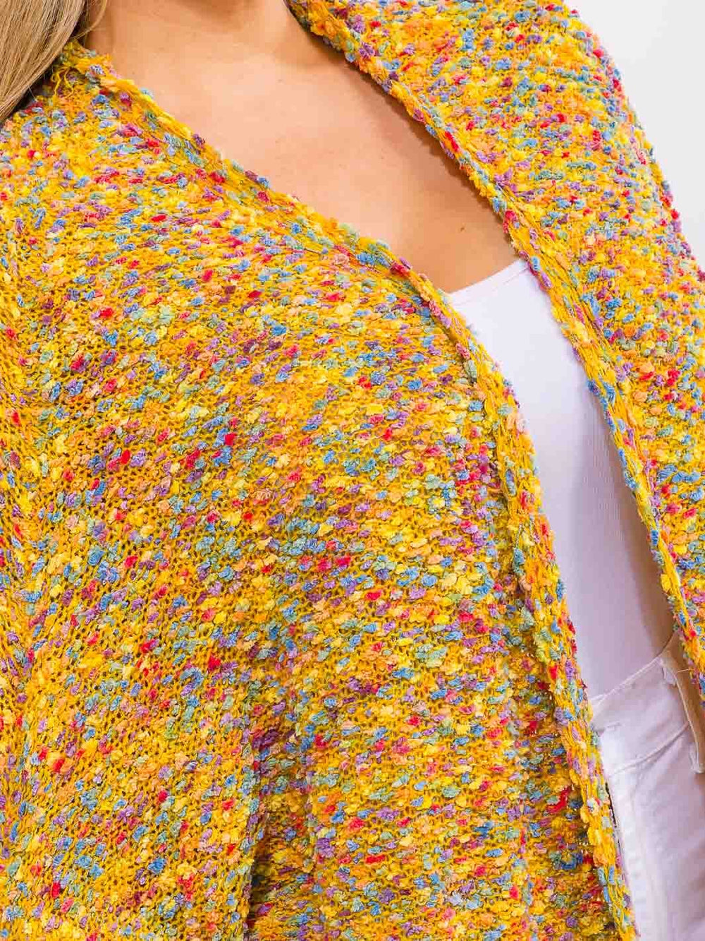 PLUS SIZE LONG SLEEVE OPEN FRONT POCKETS MULTI CARDIGAN