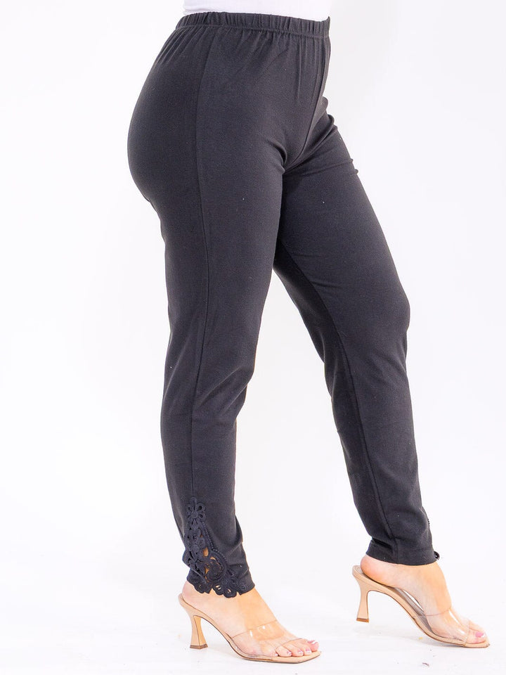 PLUS SIZE ELASTIC WAIST CROCHET LEG DETAILED SKINNY LEGGINGS