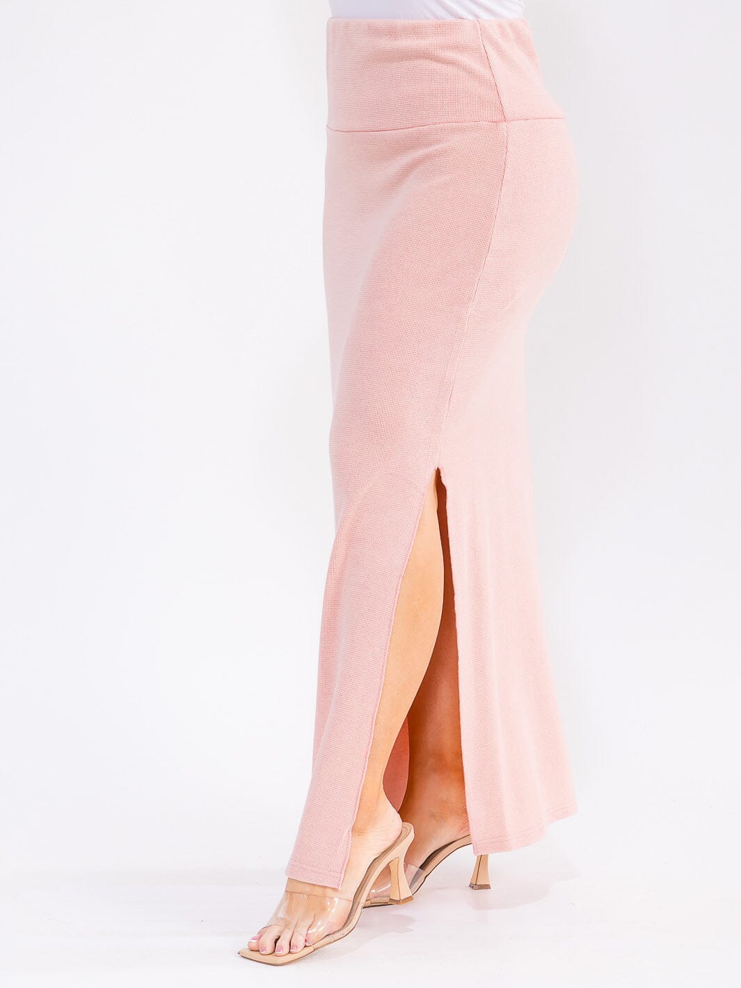 PLUS SIZE ELASTIC WAIST SIDE SLIT DETAILED MAXI SKIRT