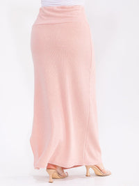 PLUS SIZE ELASTIC WAIST SIDE SLIT DETAILED MAXI SKIRT
