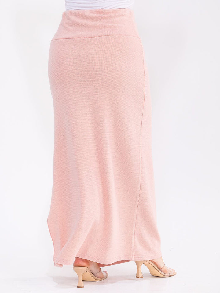 PLUS SIZE ELASTIC WAIST SIDE SLIT DETAILED MAXI SKIRT