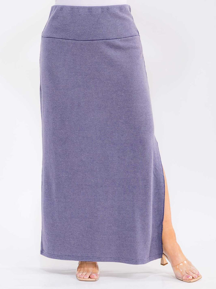 PLUS SIZE ELASTIC WAIST SIDE SLIT DETAILED MAXI SKIRT