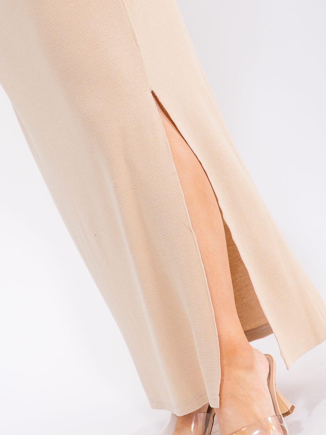 PLUS SIZE ELASTIC WAIST SIDE SLIT DETAILED MAXI SKIRT