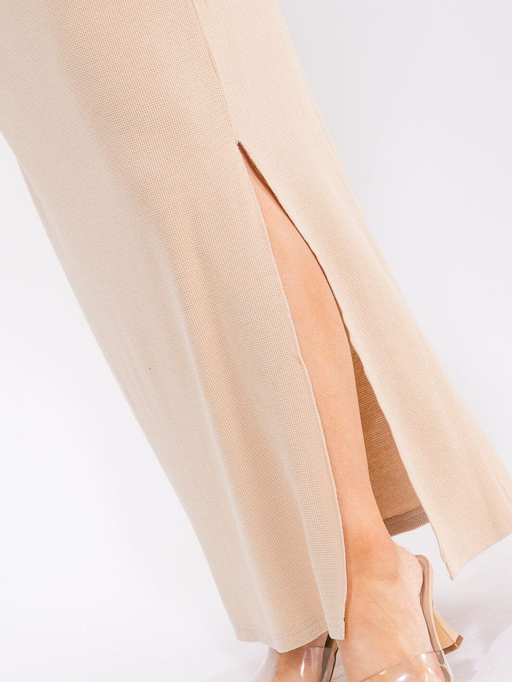 PLUS SIZE ELASTIC WAIST SIDE SLIT DETAILED MAXI SKIRT