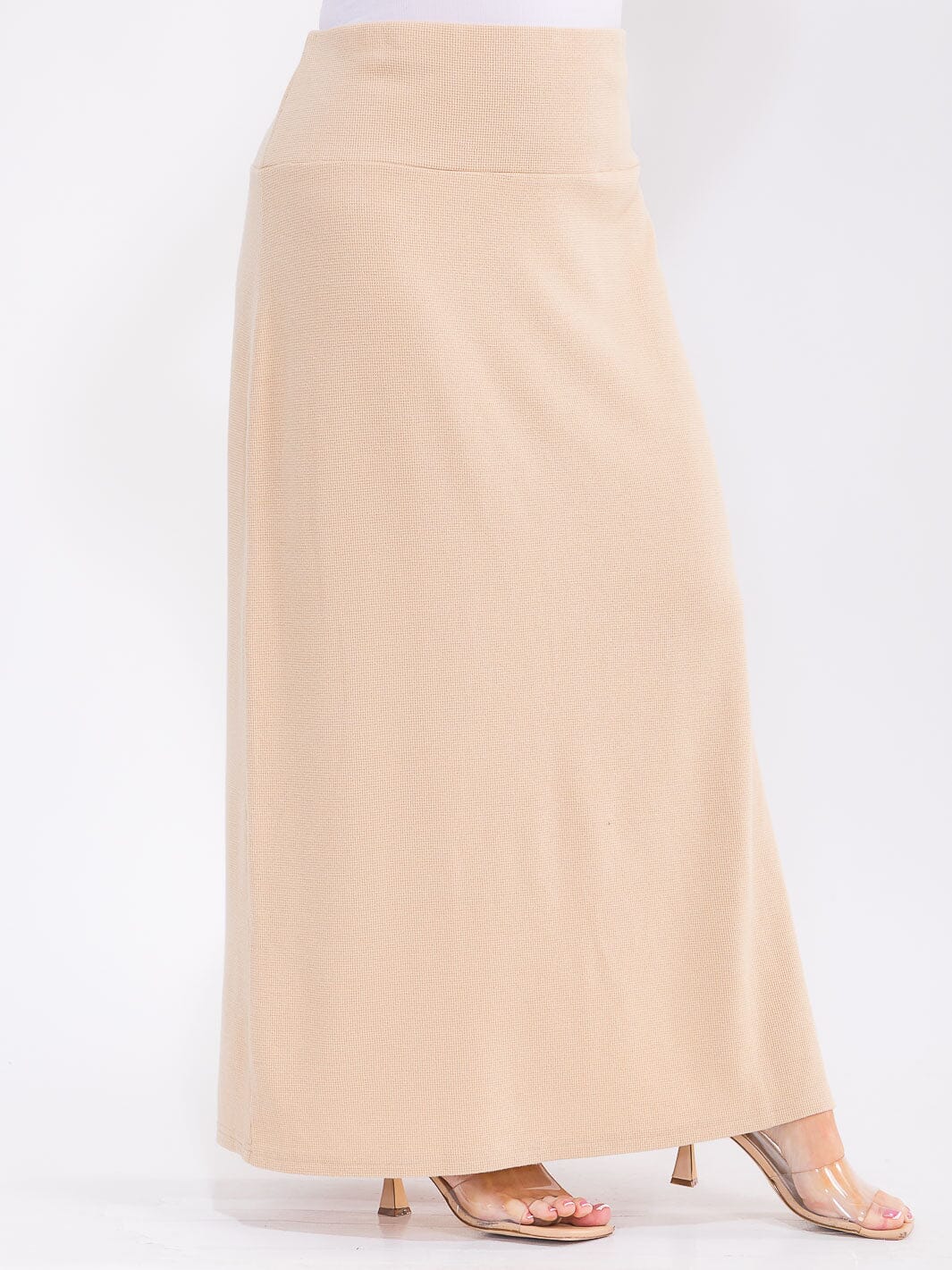 PLUS SIZE ELASTIC WAIST SIDE SLIT DETAILED MAXI SKIRT