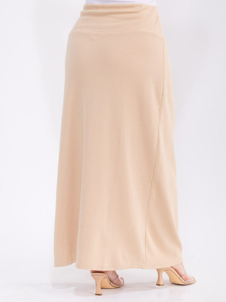 PLUS SIZE ELASTIC WAIST SIDE SLIT DETAILED MAXI SKIRT