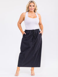 PLUS SIZE ELASTIC WAIST FRONT POCKETS MAXI SKIRT