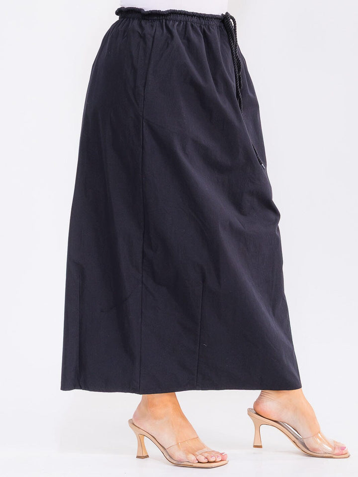 PLUS SIZE ELASTIC WAIST FRONT POCKETS MAXI SKIRT