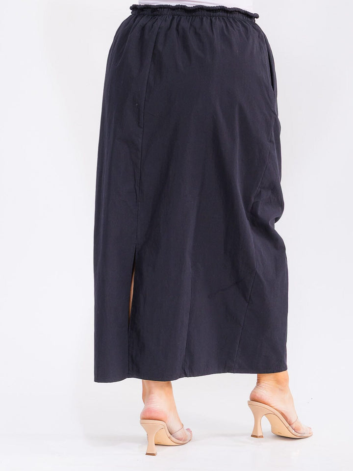 PLUS SIZE ELASTIC WAIST FRONT POCKETS MAXI SKIRT