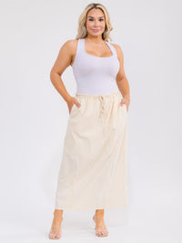 PLUS SIZE ELASTIC WAIST FRONT POCKETS MAXI SKIRT