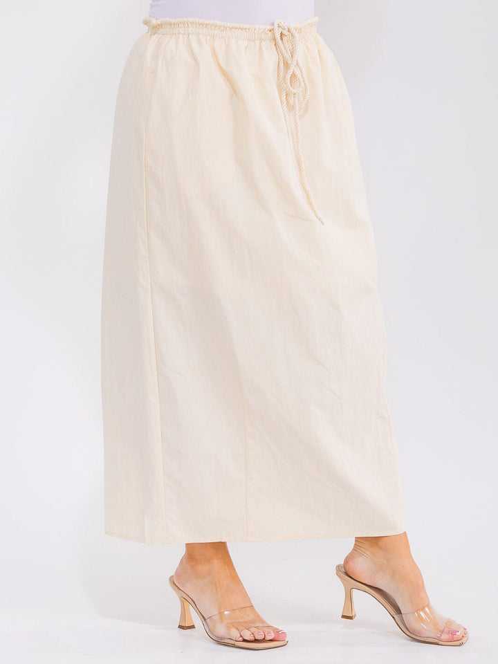 PLUS SIZE ELASTIC WAIST FRONT POCKETS MAXI SKIRT