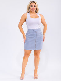 PLUS SIZE ZIPPER CLOSURE VELVET MINI SKIRT