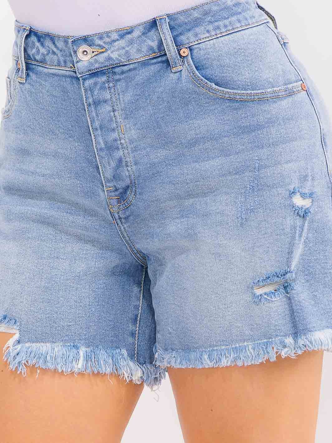 PLUS SIZE BUTTON CLOSURE POCKETS WASHED DISTRESS STRETCH DENIM SHORTS
