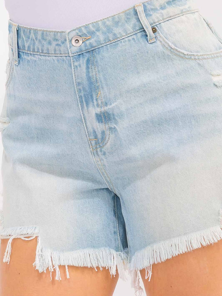 PLUS SIZE BUTTON CLOSURE POCKETS WASHED DISTRESS DENIM SHORTS
