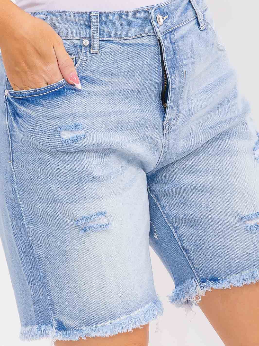 PLUS SIZE BUTTON CLOSURE POCKETS WASHED DISTRESS STRETCH DENIM SHORTS
