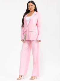 WOMEN'S LON SLEEVE BLAZER & BUTTON CLOSURE PANTS SOLID 2PC. SET