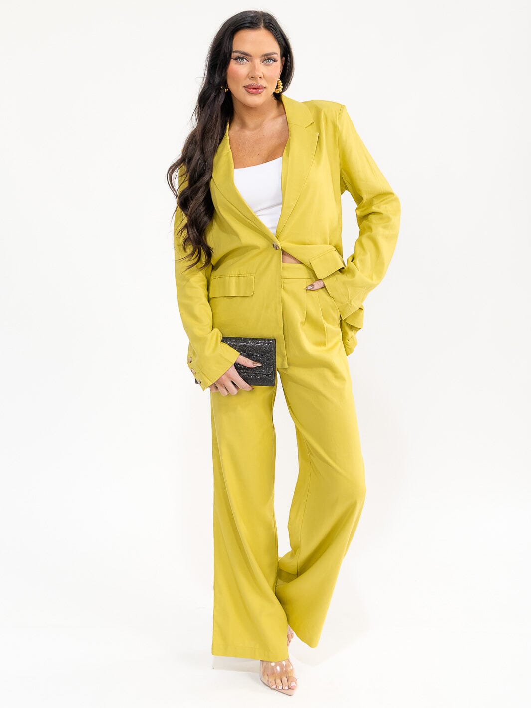 WOMEN'S LON SLEEVE BLAZER & BUTTON CLOSURE PANTS SOLID 2PC. SET
