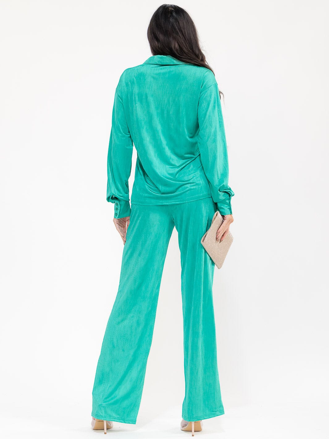 WOMEN'S LON SLEEVE BLOUSE & ELASTIC WAIST PANTS SOLID 2PC. SET