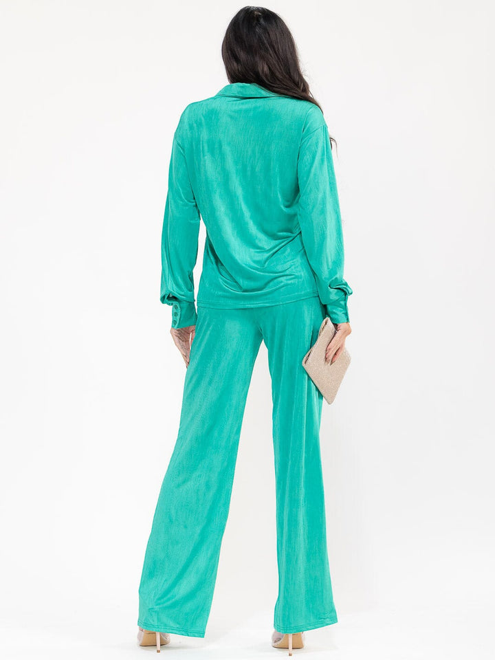 WOMEN'S LON SLEEVE BLOUSE & ELASTIC WAIST PANTS SOLID 2PC. SET