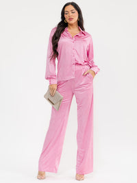 WOMEN'S LON SLEEVE BLOUSE & ELASTIC WAIST PANTS SOLID 2PC. SET