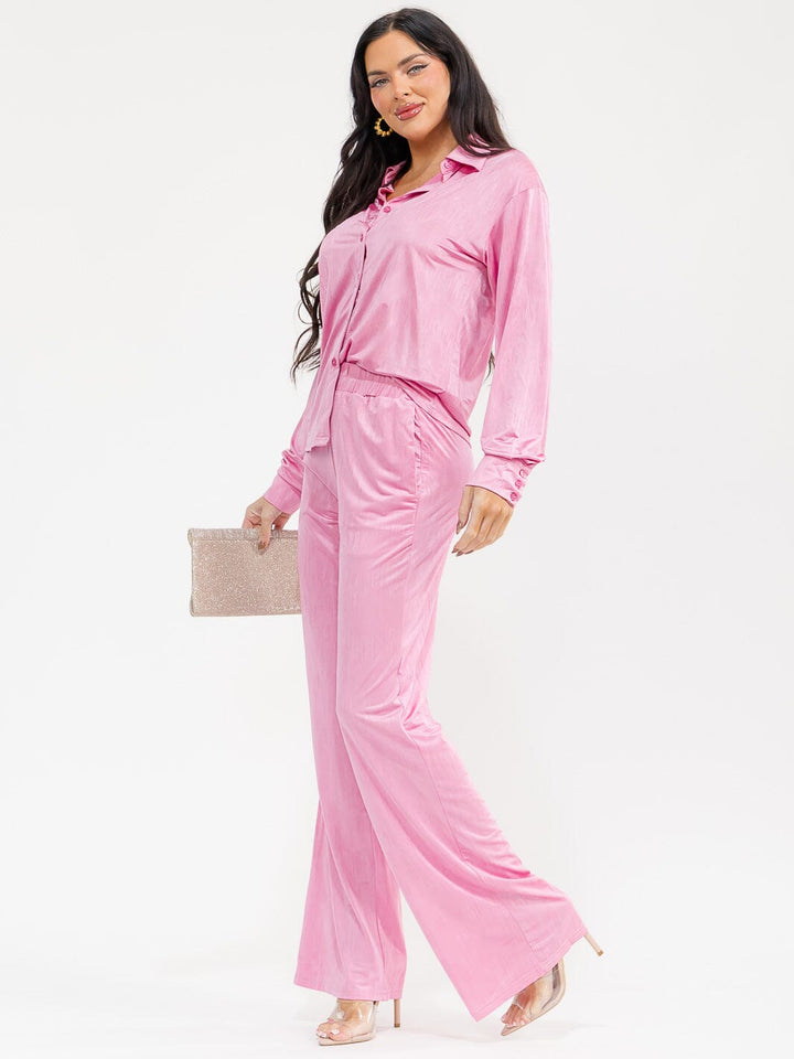 WOMEN'S LON SLEEVE BLOUSE & ELASTIC WAIST PANTS SOLID 2PC. SET