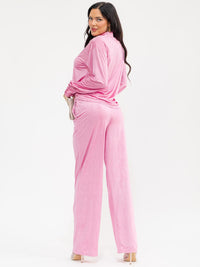 WOMEN'S LON SLEEVE BLOUSE & ELASTIC WAIST PANTS SOLID 2PC. SET