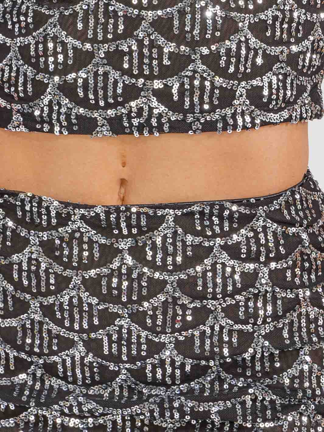 WOMEN'S SLEEVELESS CROP TOP & ELASTIC WAIST MAXI SKIRT SEQUINS 2PC. SET