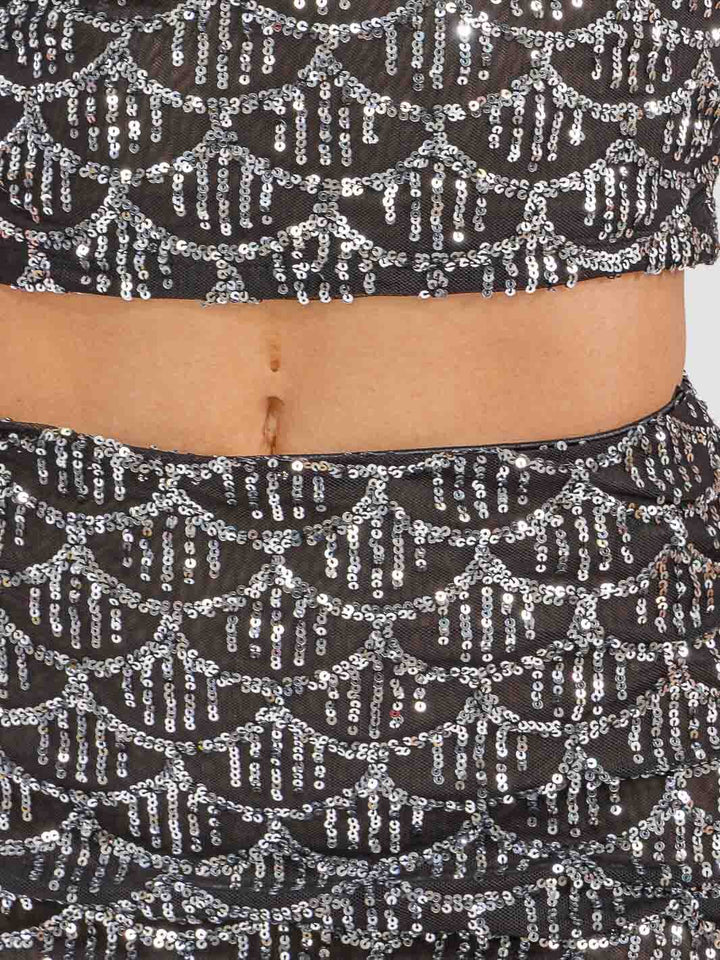 WOMEN'S SLEEVELESS CROP TOP & ELASTIC WAIST MAXI SKIRT SEQUINS 2PC. SET