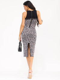 WOMEN'S SLEEVELESS ANIMAL PRINT BODYCON MIDI DRESS