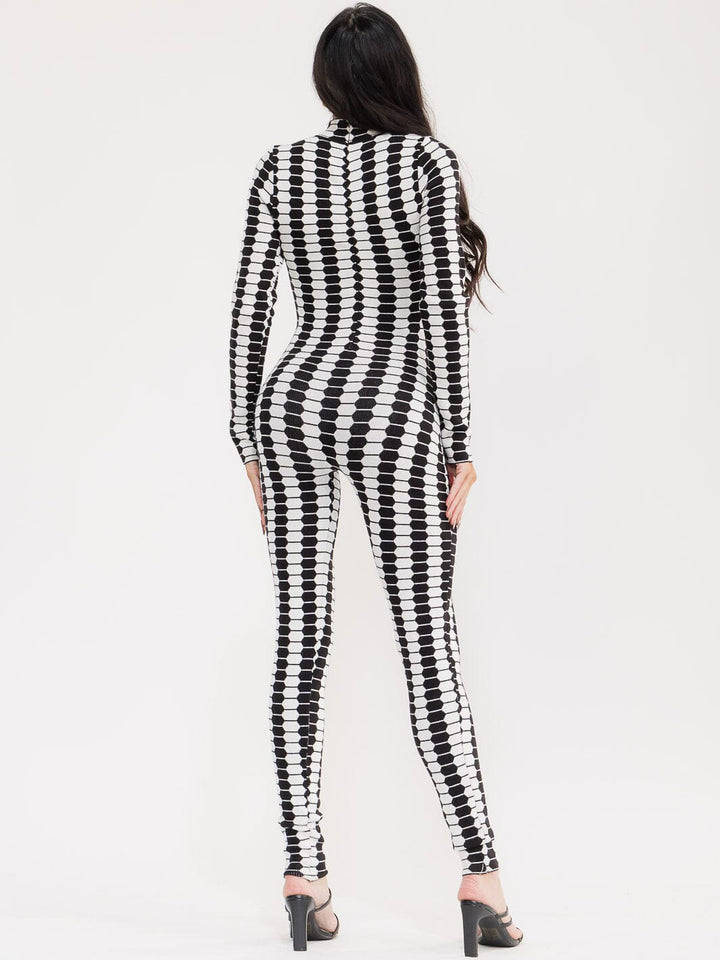 WOMEN'S LONG SLEEVE MOCK NECK COLORBLOCK SKINNY LEG JUMPSUIT