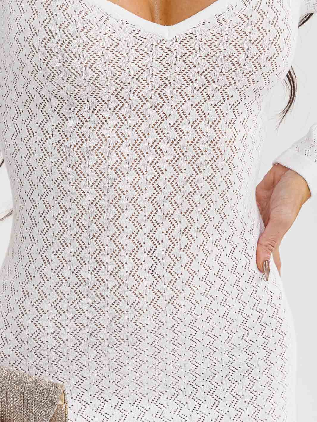 WOMEN'S LONG SLEEVE V-NECK FRINGE BOTTOM HEM KNIT BODYCON MAXI DRESS