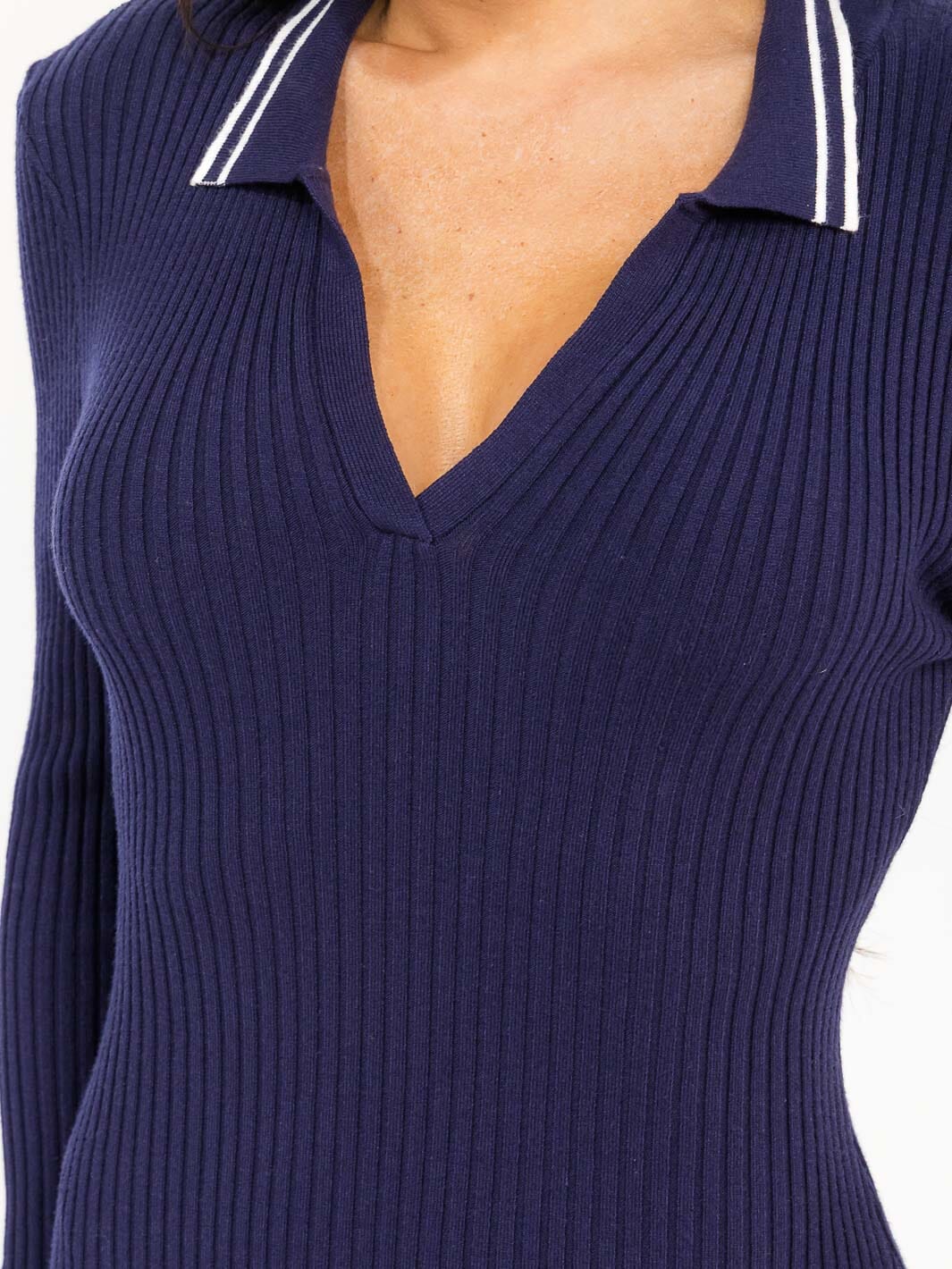 WOMEN'S LONG SLEEVE V-NECK RIBBED BODYCON MINI DRESS