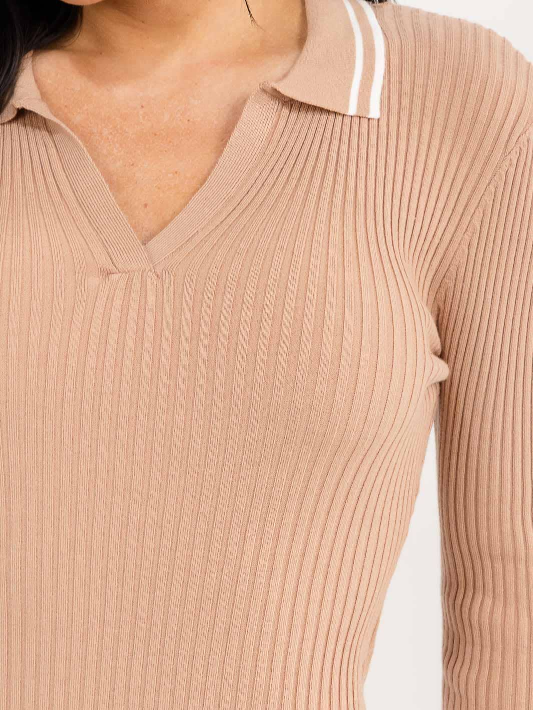 WOMEN'S LONG SLEEVE V-NECK RIBBED BODYCON MINI DRESS