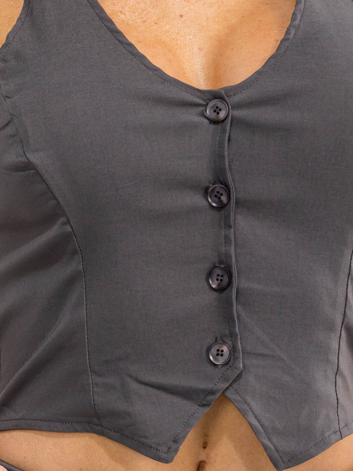 WOMEN'S SLEEVELESS HALTER NECK FRONT POCKETS CUT OUT ROMPER