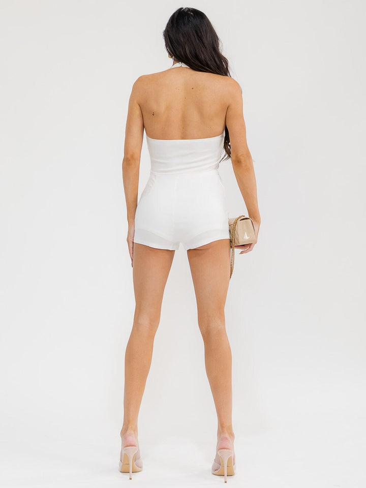 WOMEN'S SLEEVELESS HALTER NECK FRONT POCKETS CUT OUT ROMPER