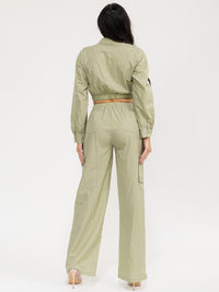 WOMEN'S LONG SLEEVE CROP TOP & ELASTIC WAIST PANTS SOLID 2PC. SET